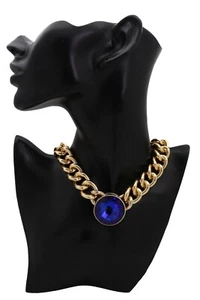 Collana Corta Donna Oro Metallo Catena Moda Gioielli Perline Blu Ciondolo Bling - Foto 1 di 12
