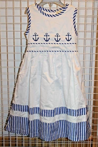 Toddler Girls Jc Edition White Royal Blue Nautical Print Anchors Dress Size 4 - Picture 1 of 5