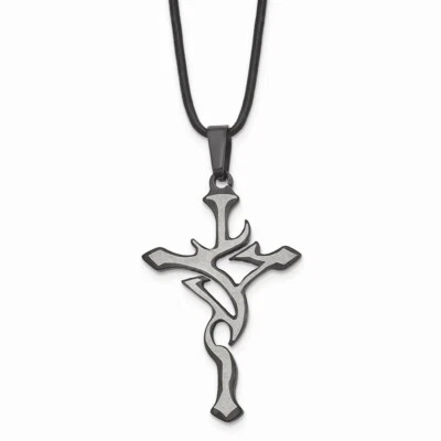 Stainless Steel Black Plated and Grey Accent Cross Necklace - Image 1 of 4