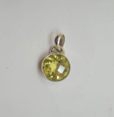 10MM Round Natural Lemon Quartz 925 Sterling Silver Faceted Pendant For Unisex. - Image 1 of 4