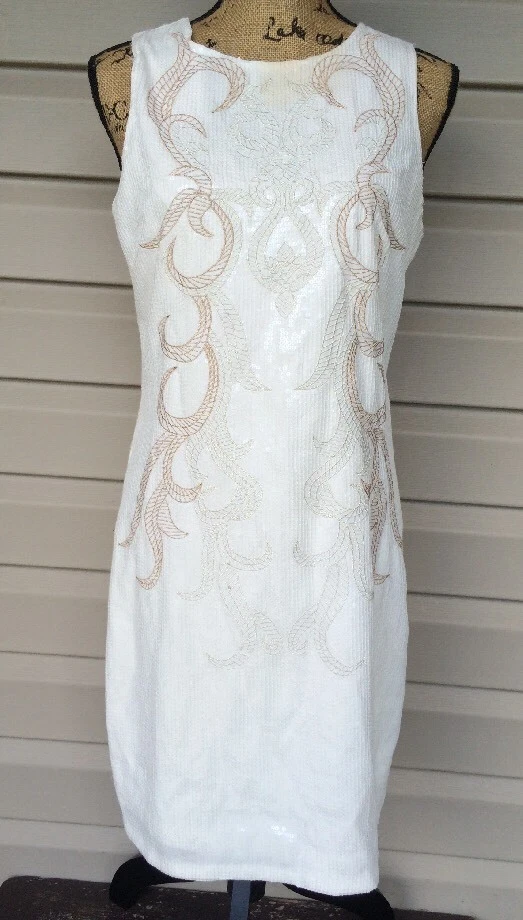 VESTIDO VAINA BORDADO BELLE BY BADGLEY MISCHKA BLANCO MARFIL TALLA 6 NUEVO LEER $299 Foto 1 de 4