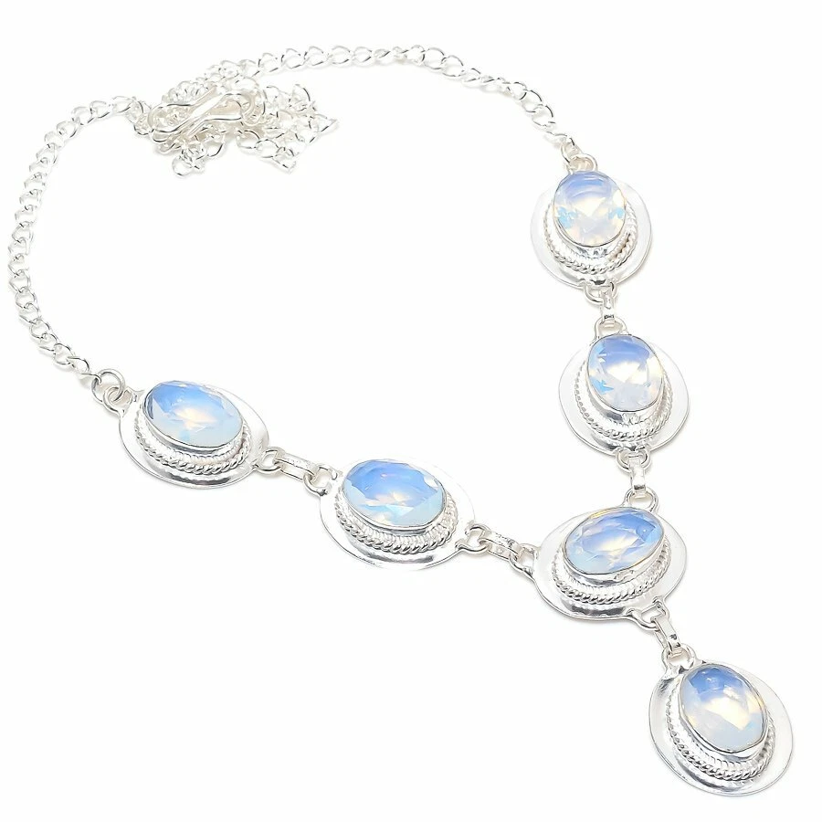 Collares de joyería de plata de ley 925 hechos a mano con piedras preciosas de topacio lechoso talla 18" Foto 1 de 1