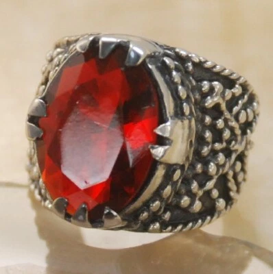 Anillo de plata con piedras preciosas de cuarzo rojo facetado estilo vintage talla 8,5 H56 Foto 1 de 4