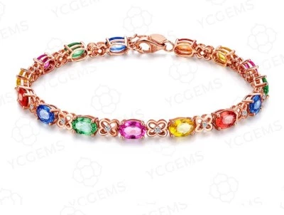 Pulsera de cadena de circonitas cúbicas ovaladas mariposa oro rosa 8" para mujer niña regalo K42 Foto 1 de 4