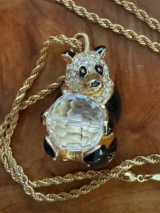 Swarovski Enamel Panda Holds Crystal Pendant With Twisted Chain Necklace - Picture 1 of 10