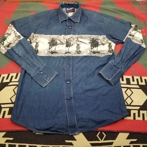 Vintage Wrangler Shirt Mens XL Pearl Snap Horse Western Cowboy Wrap Around - Picture 1 of 16