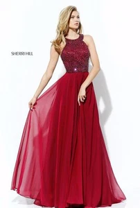 Sherri Hill 50615 Borgoña Impresionante Concurso Baile de graduación Vestido Talla 24 - Imagen 1 de 1