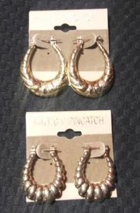 2 Paar 14K Gold-gefüllte PinCatch Bambus Creolen Set hohle Türklopfer - Bild 1 von 27