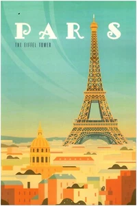 Travel Posters Paris - France Eiffel Tower Travel Poster, Retro, Vintage Poster - Picture 1 of 6