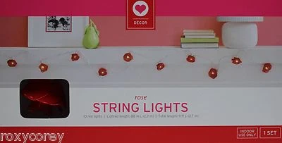 Dia dos Namorados 10 luzes de corda rosa vermelha 88 pol. uso interno longo somente novo na caixa  - Imagem 1 de 4