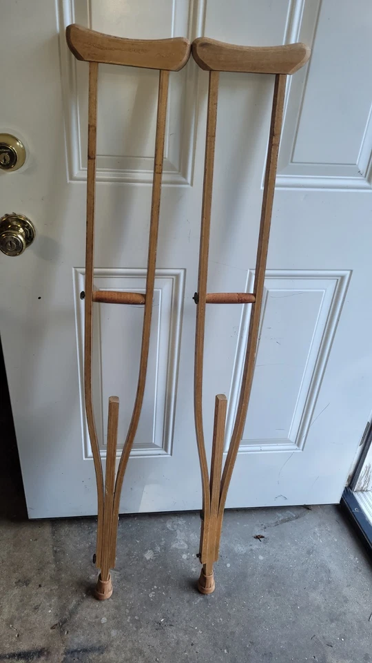 Vintage Adjustable Wooden Crutches 48"-58".  Excellent Condition.  Circa 1965. - Image 1 of 4