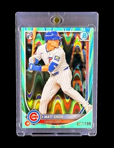 MATT SHAW RARE ROOKIE LIGHT BLUE WAVE HOLO Bowman Chrome /199 2025 - CUBS - Picture 1 of 5
