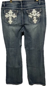 Earl Jeans 22W Strass Schmuck Nieten Kreuz Pattentaschen Slim Boot Stretch Denim - Bild 1 von 7