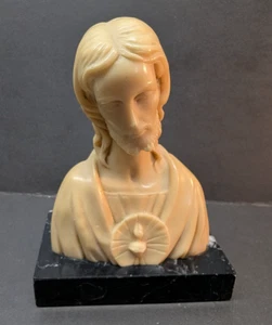 Estatua de piedra busto de Jesucristo religioso católico italiano con base negra - Imagen 1 de 8