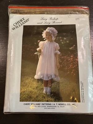 Lacy Bishop Dress and Lacy Bonnet Smocking Pattern Large 4-8 Uncut Chery 1985 - Image 1 of 4