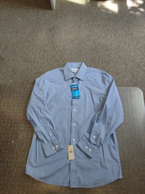 NEW NWT MENS HAGGAR SLIM FIT BUTTON DOWN SHIRT SIZE 16-34/35 BLUE W/WHITE DOTS - Image 1 of 4