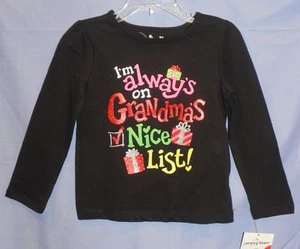 NWT - Toddler Girl's "Grandmas' Nice List" Christmas Tee-Jumping Beans-Black-3T - Picture 1 of 1