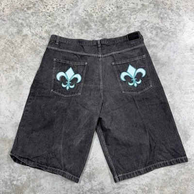 Pantalones Cortos de Denim Old Skool Para Hombres 48 Negros Sueltos Pantalones Cortos Flor de Lis Gráfico Ropa de Calle Foto 1 de 4