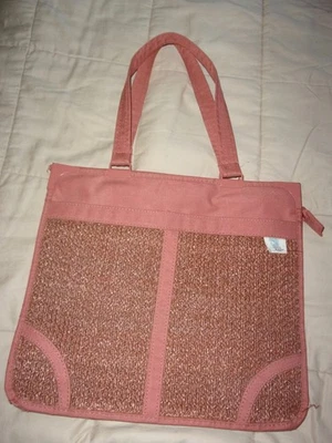 Vintage 80's Sarne Canvas RAFFIA Handbag GLORIA ASTOR Salmon Purse Bag - Image 1 of 4