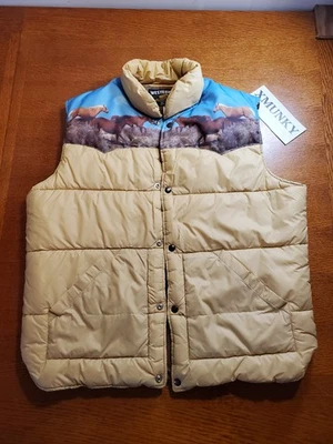 Vtg Sears Western Outdoor Wear Horse Vest Men's XL Tall Brown Beige Snap RARE - Image 1 of 4