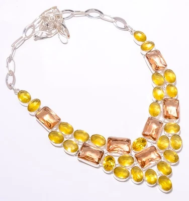 Collar étnico de cuarzo morganita, topacio limón joyería 16-18" M1455 Foto 1 de 4