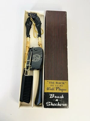 Cepillo de brillo de cuerno cabeza de caballo vintage mango de bambú decoración ecuestre tema nuevo en caja Foto 1 de 4