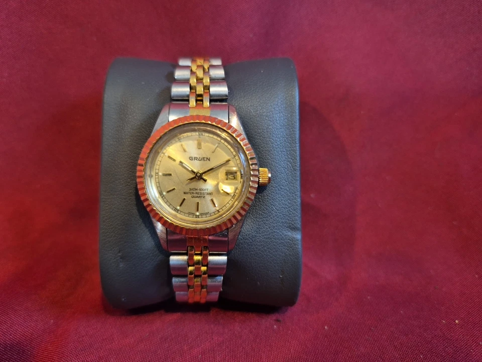 Gruen Watch Womens 26mm Gold Silver Two Tone 219-2015 Date New Battery 6.75" - Image 1 of 1