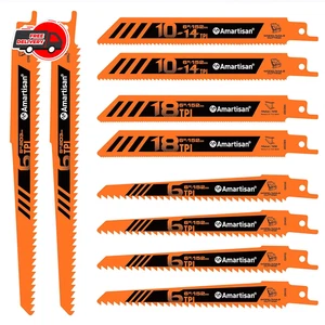 10-Piece Bi-Metal Reciprocating Saw Blade Set 6 to 8 Inch Used for Wood & Metal - Afbeelding 1 van 7