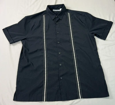 Camisa Cubavera Estilo Cubano Para Hombres Grande Negra Bowling Isla Hawaiana Formal Playa Foto 1 de 4