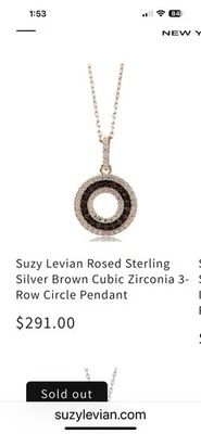 Collar Colgante Suzy LeVian Rosa Plata Esterlina Marrón Circonita Cúbica 3 Filas Foto 1 de 4