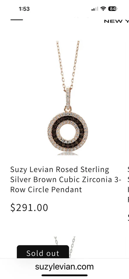 Collar Colgante Suzy LeVian Rosa Plata Esterlina Marrón Circonita Cúbica 3 Filas Foto 1 de 4