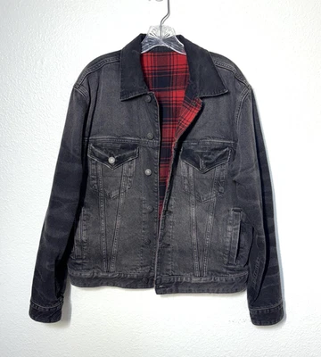 Polo Ralph Lauren Jacket Mens Small Black Denim Flannel Trucker Reversible S - Image 1 of 4