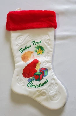 Винтажные рождественские чулки Baby's First Christmas белые 16 дюймов Rennoc * - Изображение 1 из 4
