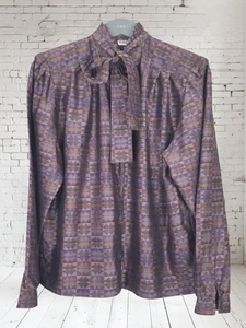 Vintage Eastex lila Geo Print Muschi Schleife Bluse Größe 14 adrett - Bild 1 von 10
