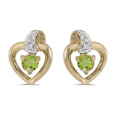 LXR 14k Gelbgold Rund Peridot und Diamant Herz Ohrringe 0.18 ct - Bild 1 von 2
