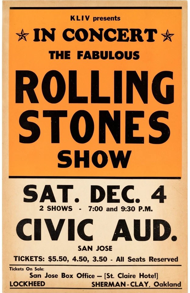 The Rolling Stones 1965 San Jose, CA Pre-Acid Test Concert Poster DIN A1 - Bild 1 von 1