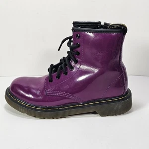 Dr Martens Doc Martens Kids Purple Patent Leather Delaney Lace Up Boot Kids Sz 1 - Picture 1 of 8
