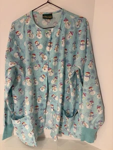 UA Scrub LG/ XL Schneemann Motiv Weihnachten Snap Front Scrub Jacke Winter - Bild 1 von 4