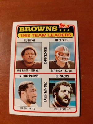 1981 Topps - Team Leaders Mike Pruitt, Lyle Alzado, Dave Logan #113 - Image 1 of 4