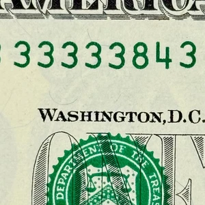 Six of a Kind 3s Leading Five in a Row 3s Uncirculated Dollar Fancy Serial - Picture 1 of 6