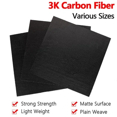 Carbon Fibre Sheet 3K Rigid Matte Plain 0.2/0.5/1/1.5/2/2.5/3/4/5mm RC Model DIY - Image 1 of 4