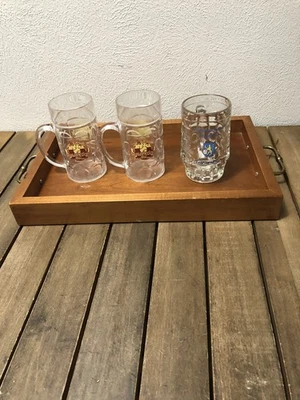 Solid Wood Serving Tray Metal Handles 12x18" Drinks Coffee Brown Bottom Studs - Image 1 of 4