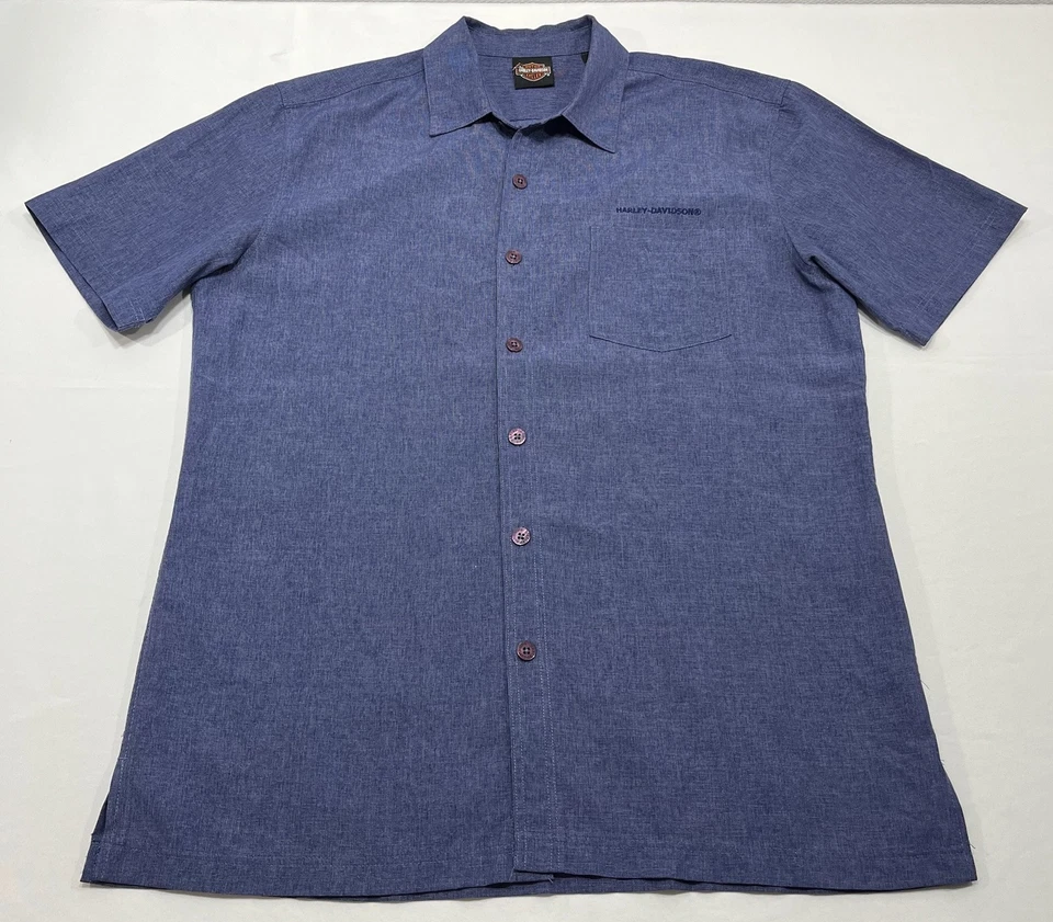 Camisa Harley Davidson H-D Motorcycles Para Hombre Azul Botón Talla Mediana Mezcla Rayón Foto 1 de 4