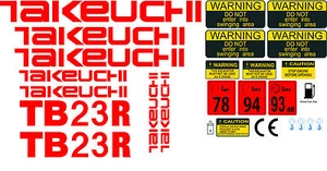 TAKEUCHI TB23R MINI DIGGER COMPLETE DECAL SET WITH SAFETY WARNING SIGNS - Picture 1 of 1