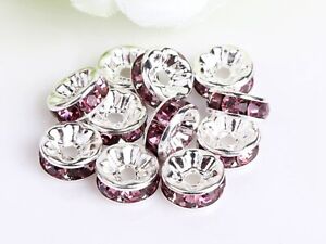 100 Silver Crystal Rhinestone Rondelle Spacers Beads 6mm 8mm 10mm Colour Choice