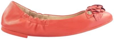 全新带盒 TORY BURCH BLOSSOM SAMBA 橙色花朵皮革金色 REVA 芭蕾平底鞋 8  — 第 1/4 张图片