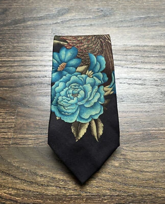 Vintage Leonard Paris Tie, 100% Silk Pheasant and Flower, France - Image 1 of 4
