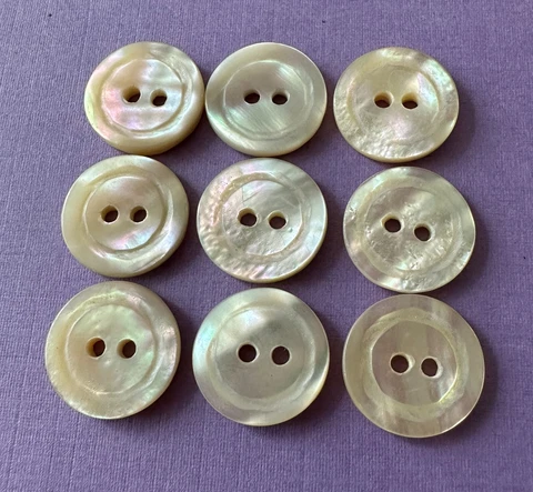 Vintage White Mother of Pearl Buttons; 9/16" Diameter, Rainbow Iridescence Cover
