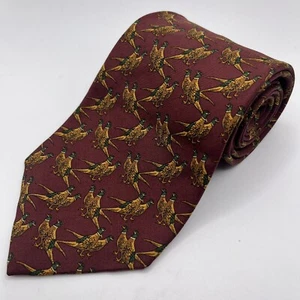 Corbata Brooks Brothers Makers All Silk Granate Bronceado Pájaros Hecha en EE. UU. - Imagen 1 de 3
