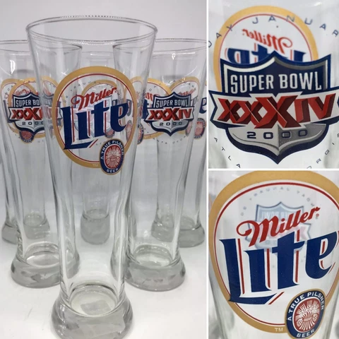 x6 Miller Lite Pilsner Glass Set Super Bowl 2000 XXXIV St Louis Rams VS Atlanta Cover